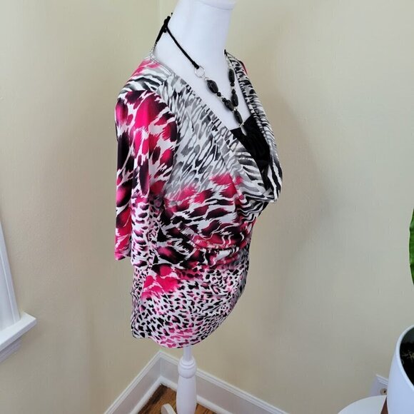 Conrad C Collection Short Sleeve Halter Insert Multicolor Animal Print Top Sz M - Picture 7 of 10